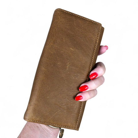 Large BROWN VIVACE Genuine Leather Wallet with Twin Zip Pockets