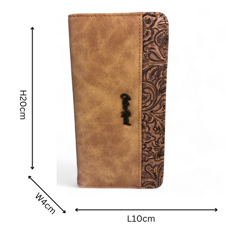 Large CAMEL BROWN PU Leather Cotton Road Wallet with EMBOSSED Pattern detailing
