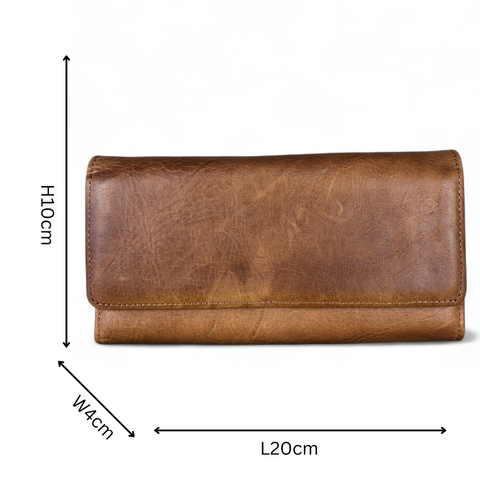Large CAMEL BROWN Tri-Fold VIVACE Genuine Leather Wallet