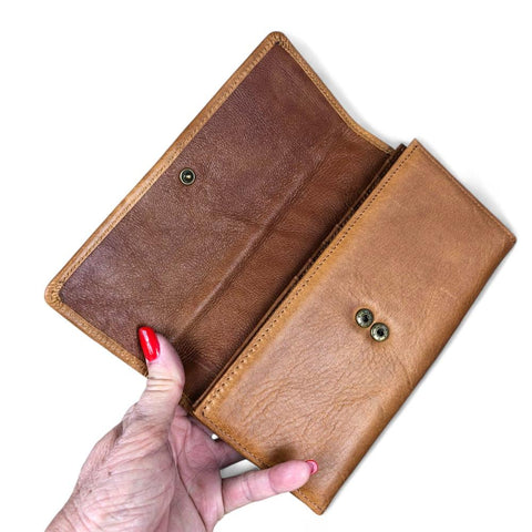 Large CAMEL BROWN Tri-Fold VIVACE Genuine Leather Wallet