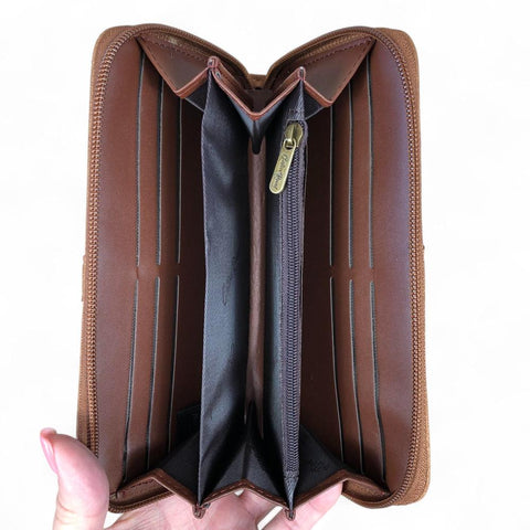 Large CAMEL PU Leather Cotton Road Wallet with TRIM