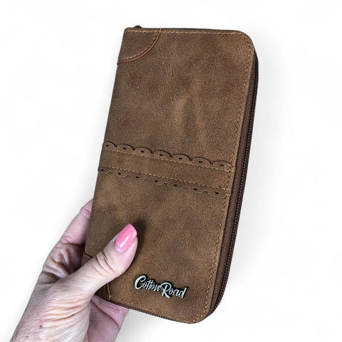 Large CAMEL PU Leather Cotton Road Wallet with TRIM