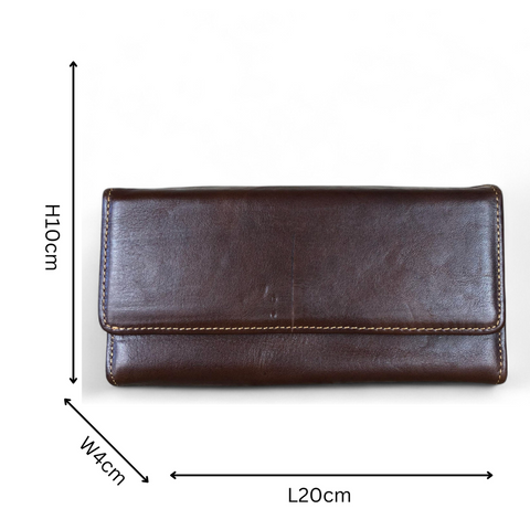 Large COFFEE BROWN Tri-Fold VIVACE Genuine Leather Wallet