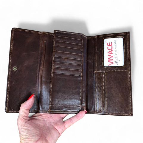 Large COFFEE BROWN Tri-Fold VIVACE Genuine Leather Wallet