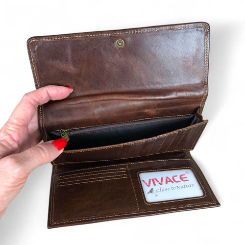 Large COFFEE BROWN Tri-Fold VIVACE Genuine Leather Wallet