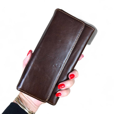 Large COFFEE BROWN Tri-Fold VIVACE Genuine Leather Wallet