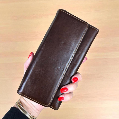 Large COFFEE BROWN Tri-Fold VIVACE Genuine Leather Wallet