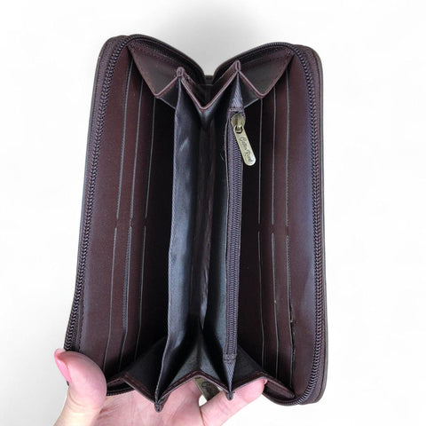 Large Dark BROWN PU Leather Cotton Road Wallet