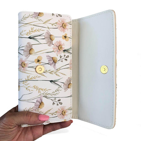 Large FLORAL IVORY PU Leather Cotton Road Wallet