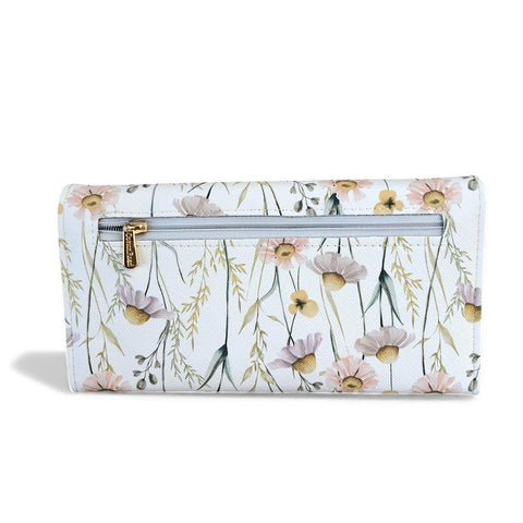 Large FLORAL IVORY PU Leather Cotton Road Wallet