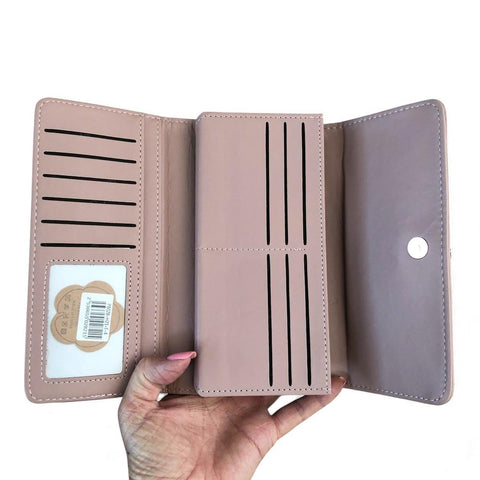 Large FLORAL PINK PU Leather Cotton Road Wallet