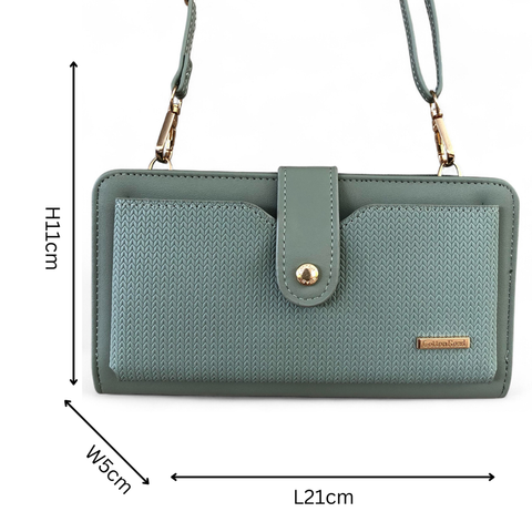 Large GREEN PU Leather Cotton Road Cellphone Sling Wallet with PATTERNED Pocket