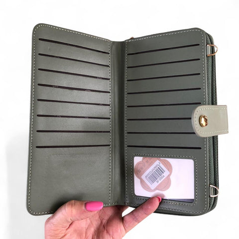 Large GREEN PU Leather Cotton Road Cellphone Sling Wallet with PATTERNED Pocket