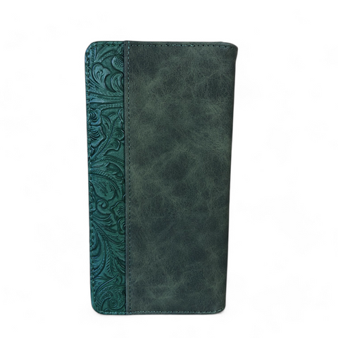 Large GREEN PU Leather Cotton Road Wallet with EMBOSSED Pattern detailing