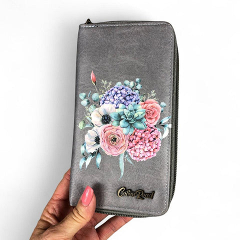 Large GREY FLORAL PU LEATHER Cotton Road Wallet
