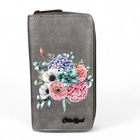 Large GREY FLORAL PU LEATHER Cotton Road Wallet