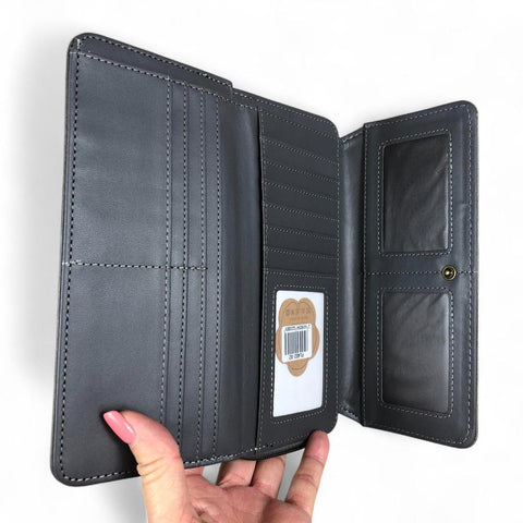 Large GREY PROTEA Tri-Fold Cotton Road PU Leather Wallet
