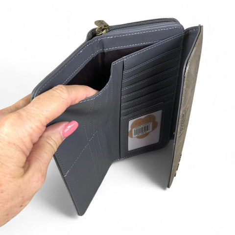 Large GREY PROTEA Tri-Fold Cotton Road PU Leather Wallet