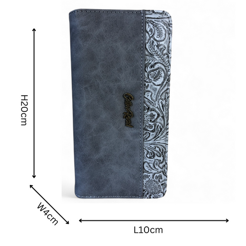 Large GREY PU Leather Cotton Road Wallet with EMBOSSED Pattern detailing