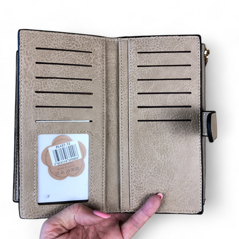 Large KHAKI Cotton Road PU Leather Wallet with CLIP