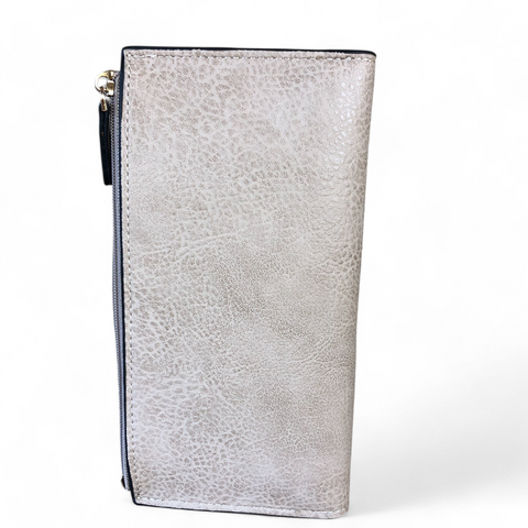 Large KHAKI Cotton Road PU Leather Wallet with CLIP
