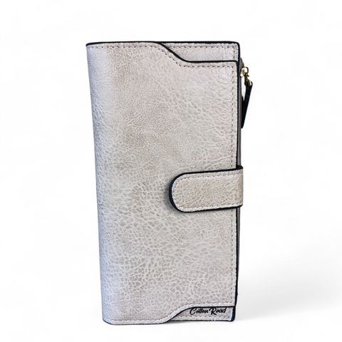 Large KHAKI Cotton Road PU Leather Wallet with CLIP