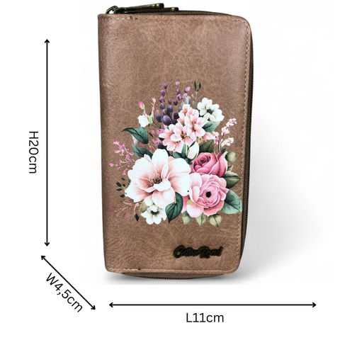 Large KHAKI FLORAL PU LEATHER Cotton Road Wallet