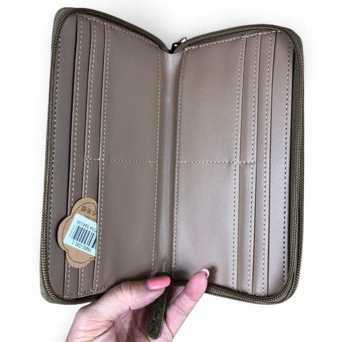 Large KHAKI FLORAL PU LEATHER Cotton Road Wallet