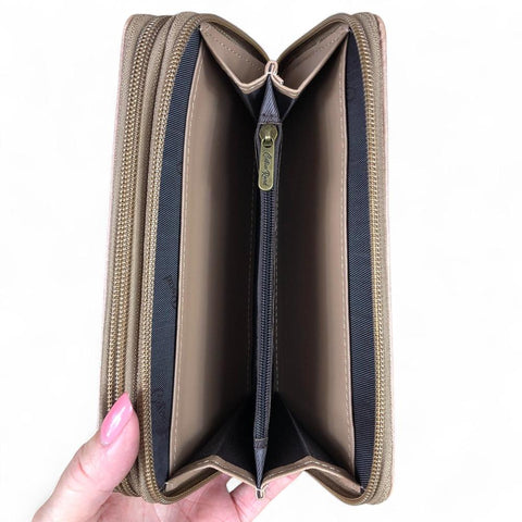 Large KHAKI FLORAL PU LEATHER Cotton Road Wallet