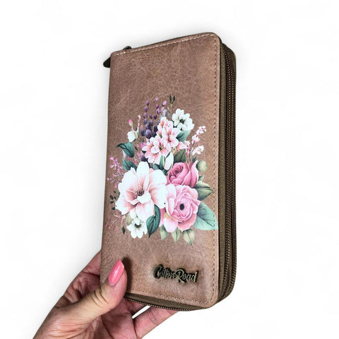 Large KHAKI FLORAL PU LEATHER Cotton Road Wallet