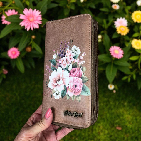 Large KHAKI FLORAL PU LEATHER Cotton Road Wallet