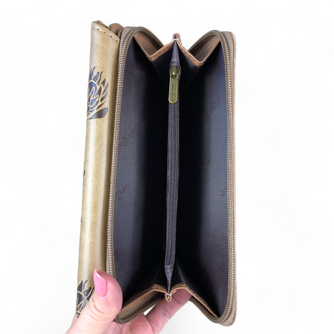 Large KHAKI PROTEA Tri-Fold Cotton Road PU Leather Wallet