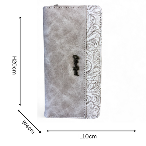 Large KHAKI PU Leather Cotton Road Wallet with EMBOSSED Pattern detailing