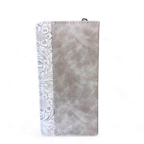 Large KHAKI PU Leather Cotton Road Wallet with EMBOSSED Pattern detailing