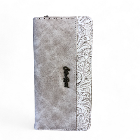 Large KHAKI PU Leather Cotton Road Wallet with EMBOSSED Pattern detailing