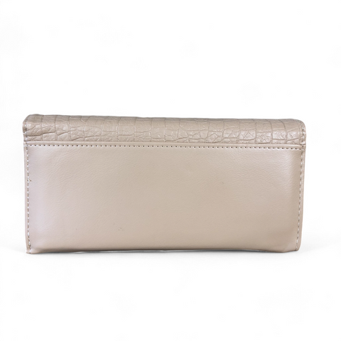 Large KHAKI Tri-fold PU Leather Cotton Road Wallet with PATTERNED Panel