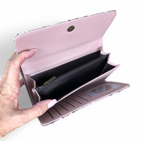 Large MAUVE FLORAL PVC Cotton Road Wallet