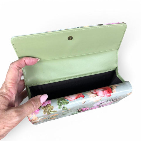 Large MINT GREEN FLORAL PVC Cotton Road Wallet