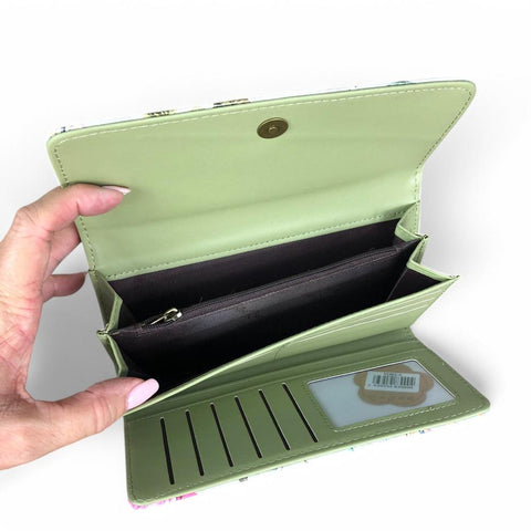 Large MINT GREEN FLORAL PVC Cotton Road Wallet