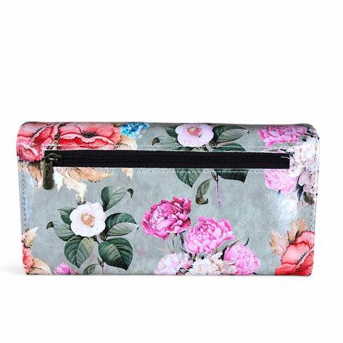 Large MINT GREEN FLORAL PVC Cotton Road Wallet