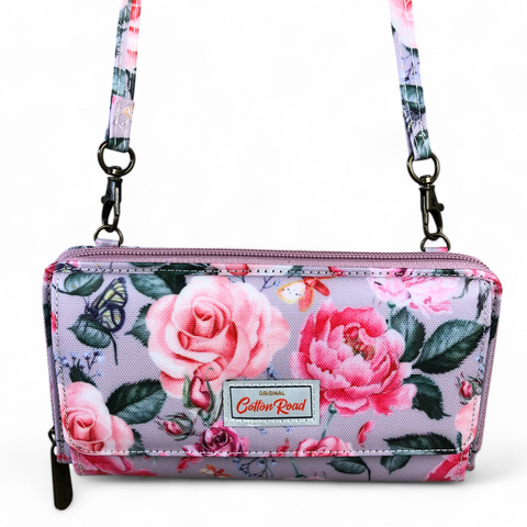 Large PINK Cotton Road PVC Cellphone Sling Wallet with FLOWERS