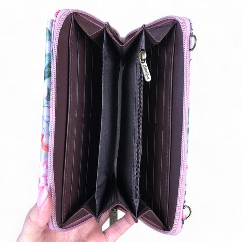 Large PINK Cotton Road PVC Cellphone Sling Wallet with FLOWERS