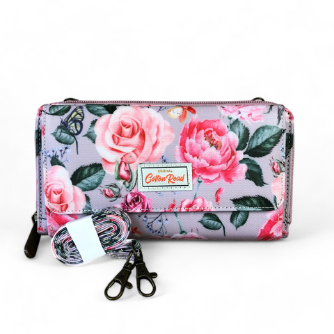 Large PINK Cotton Road PVC Cellphone Sling Wallet with FLOWERS