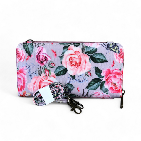 Large PINK Cotton Road PVC Cellphone Sling Wallet with FLOWERS