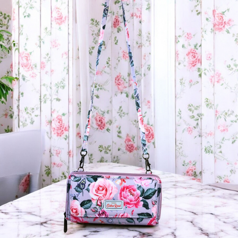 Large PINK Cotton Road PVC Cellphone Sling Wallet with FLOWERS