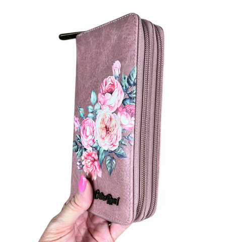 Large PINK PU LEATHER Cotton Road Wallet with FLOWERS