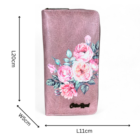 Large PINK PU LEATHER Cotton Road Wallet with FLOWERS