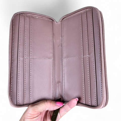 Large PINK PU LEATHER Cotton Road Wallet with FLOWERS