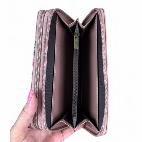 Large PINK PU LEATHER Cotton Road Wallet with FLOWERS
