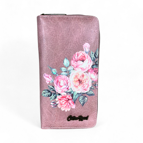 Large PINK PU LEATHER Cotton Road Wallet with FLOWERS